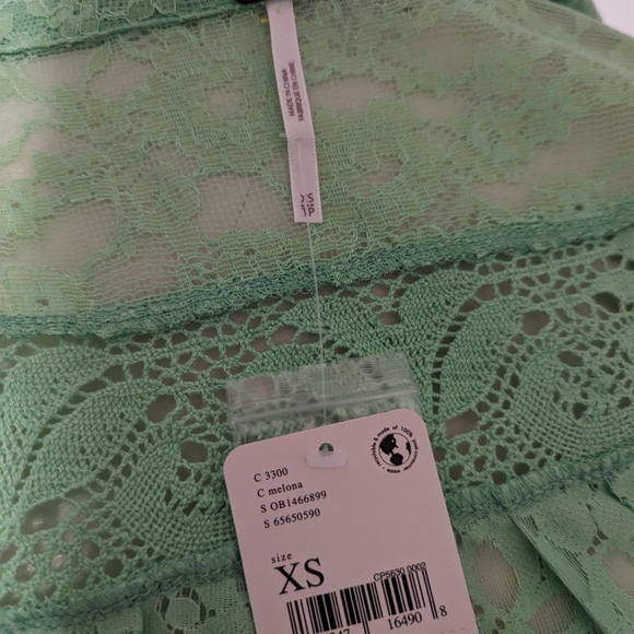 Free People Top Melona Green Out West Lace Button Up Blouse Size XS NWT Oversize - Picture 14 of 16